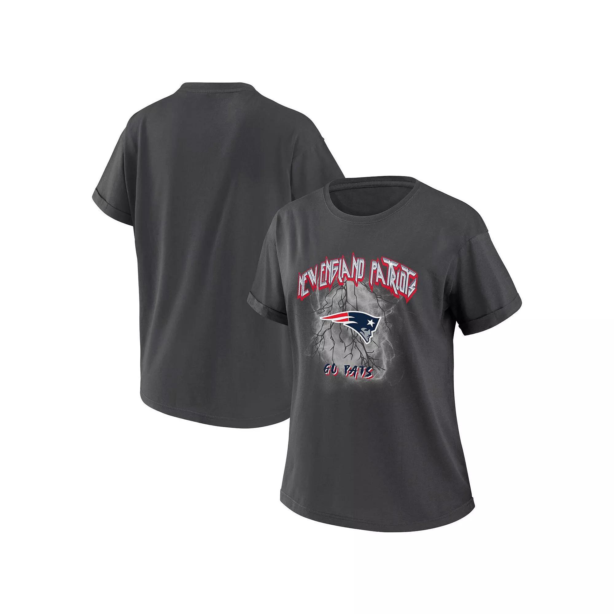 Women's WEAR by Erin Andrews Charcoal New England Patriots Boyfriend T-Shirt,  Product Image