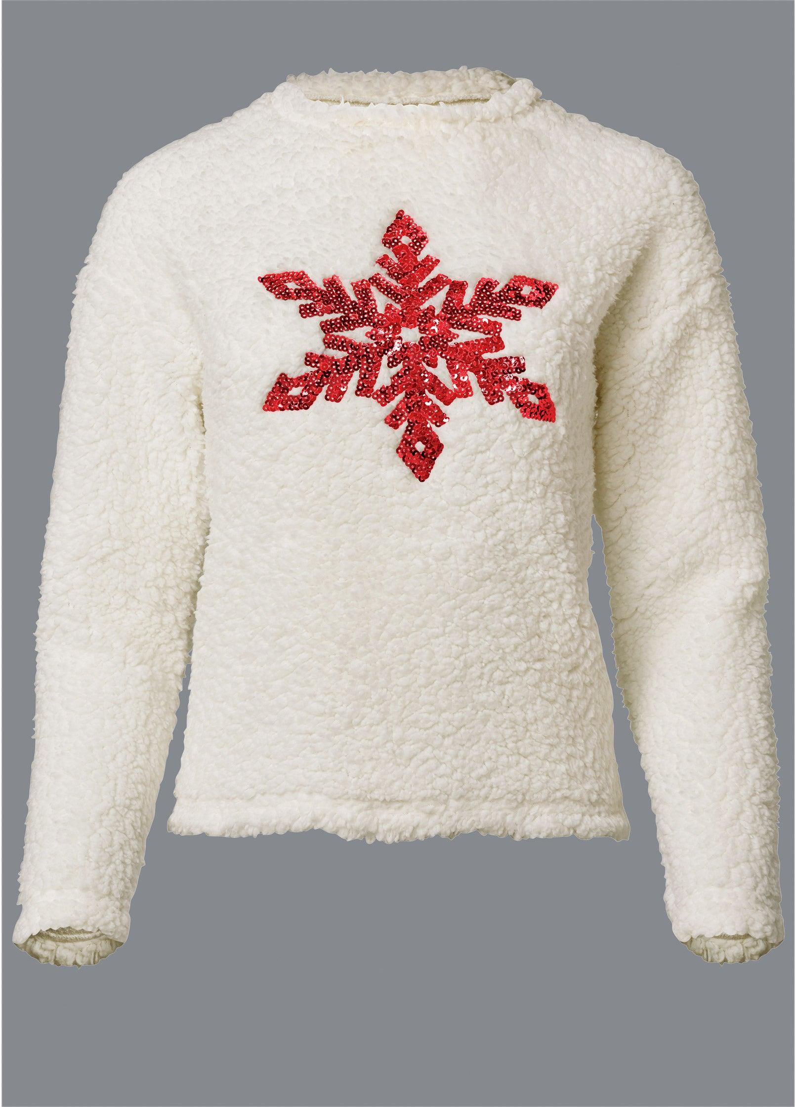 Snowflake Sherpa Sweatshirt  - White & Red Product Image