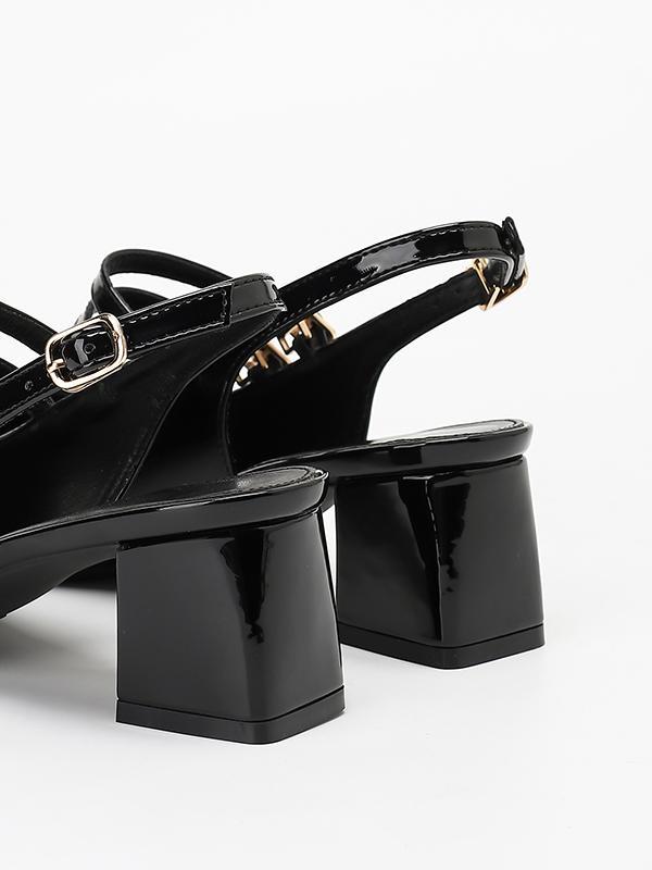 Belt Buckle Pointed-Toe Split-Joint Slider Sandals Product Image