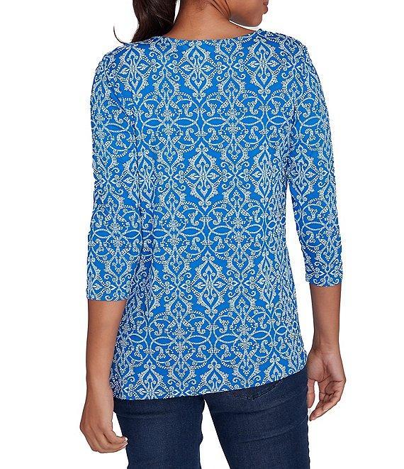 Ruby Rd. Medallion Knit Asymmetric Neck 3/4 Sleeve Top Product Image