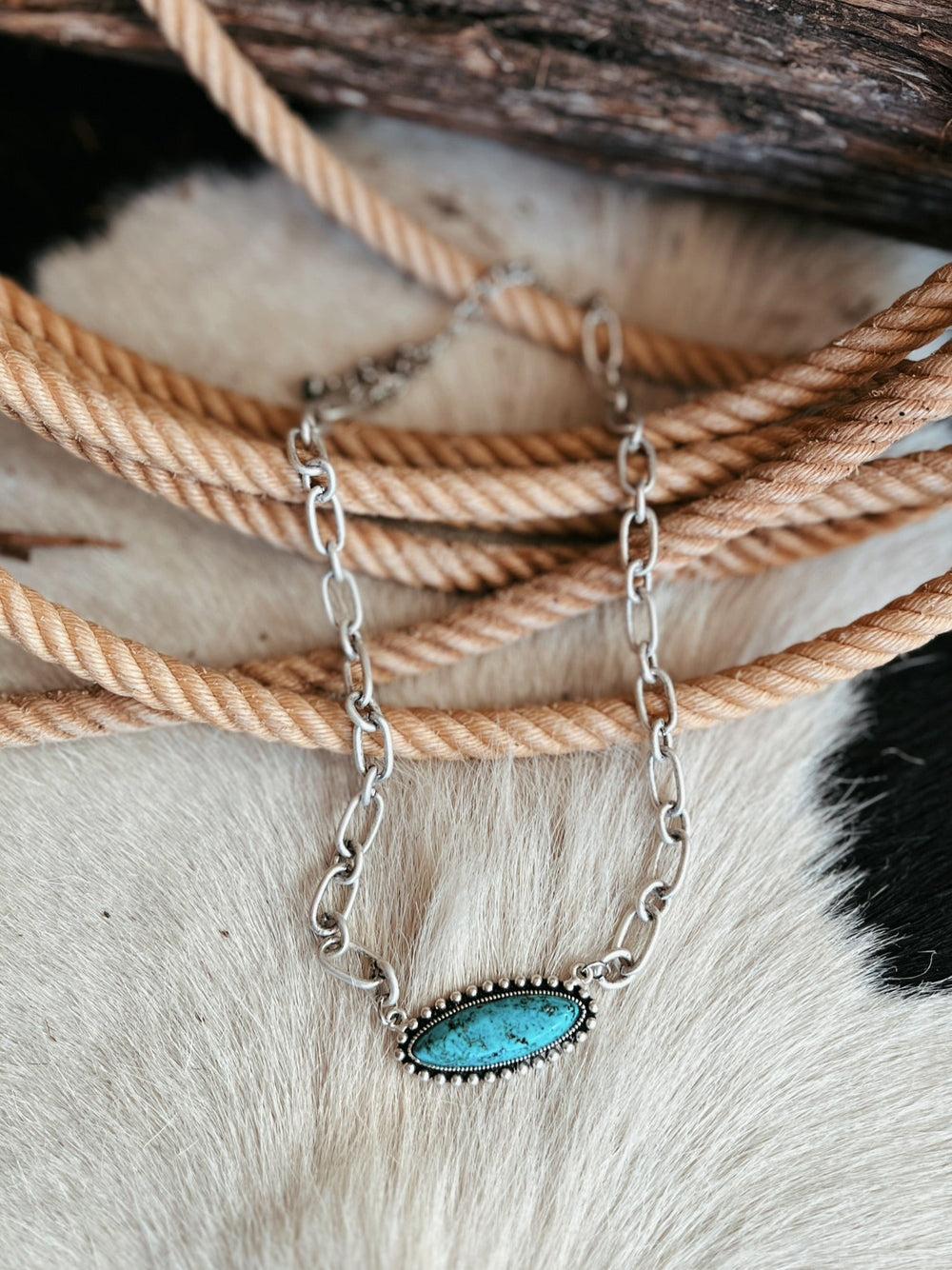 Chunky Chain And Stone Turquoise Necklace Product Image