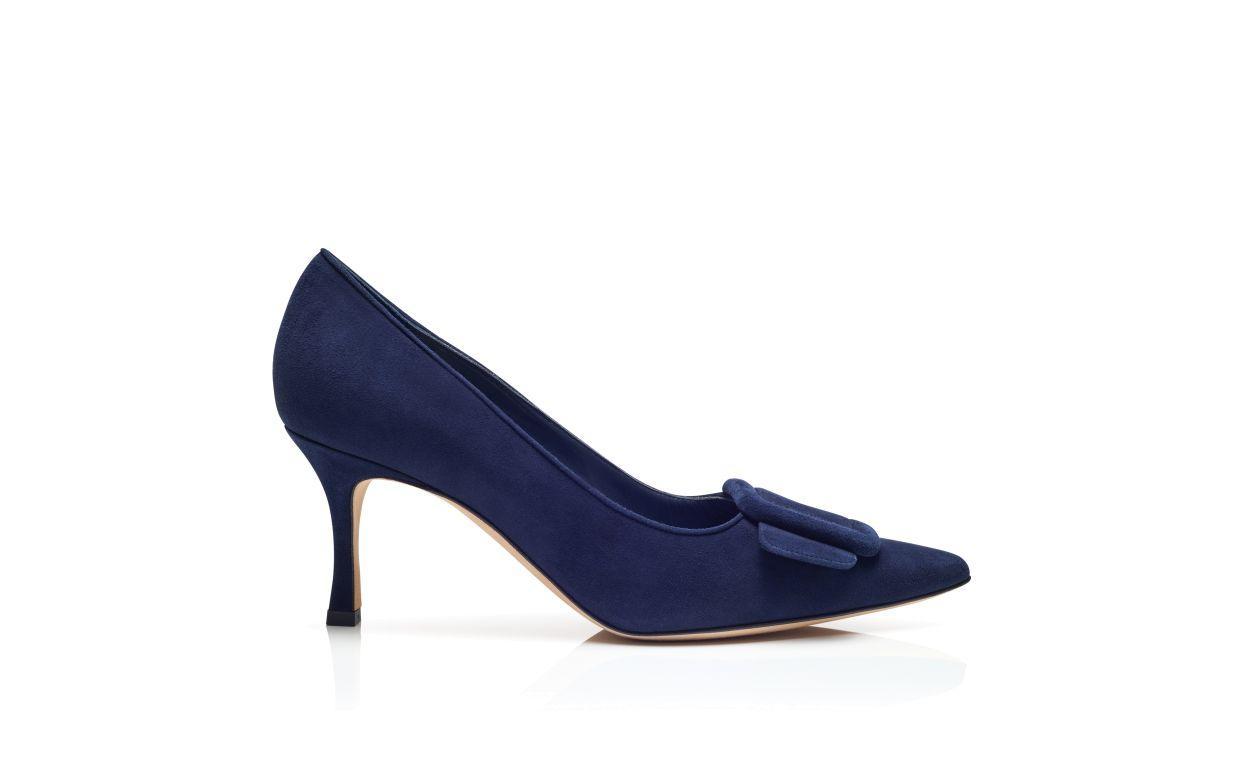 MAYSALEPUMP 70 Navy Blue Suede Buckle Detail Pumps Product Image