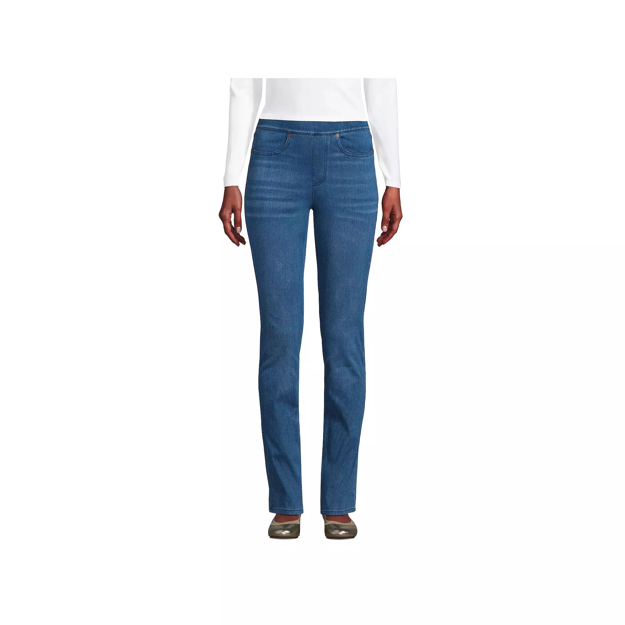 Petite Lands' End Starfish Mid-Rise Pull-On Straight Jeans, Women's,  Product Image