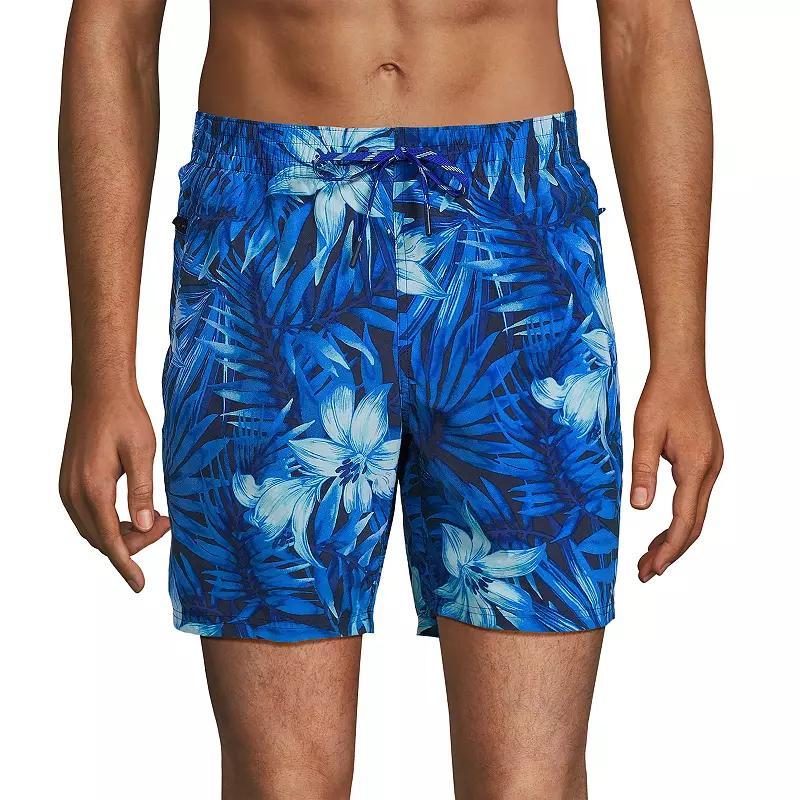 Mens Lands End 7-in. Volley Swim Trunks Lime Green Colorblock Product Image