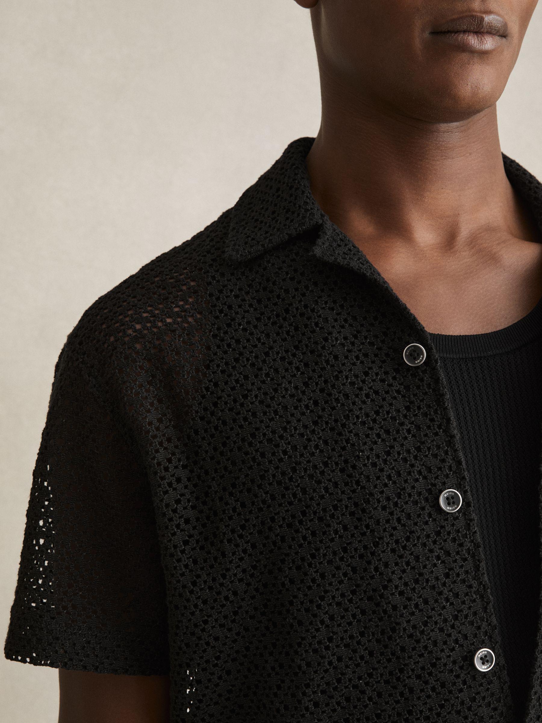 Crochet Cuban Collar Shirt in Black Product Image