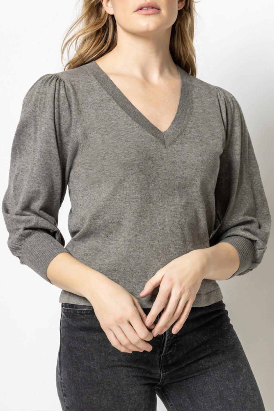 3/4 Puff Sleeve V Neck Sweater Product Image