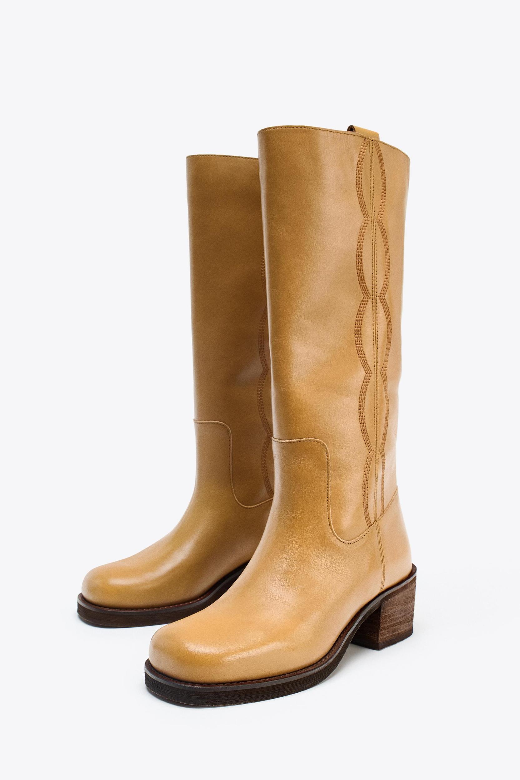 LEATHER TOPSTITCHED BOOTS Product Image