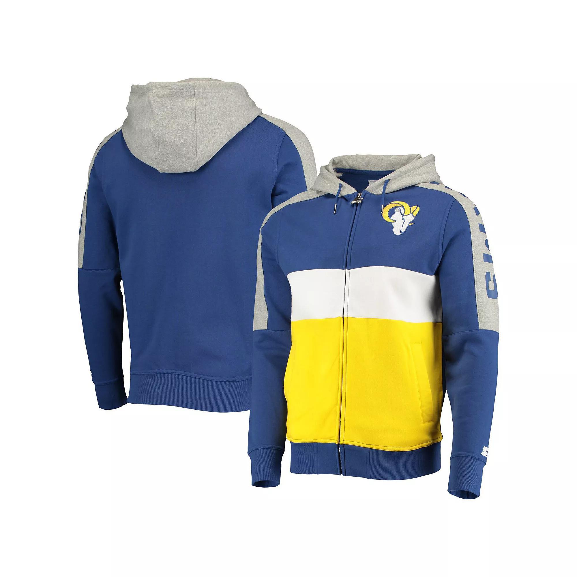 Men's Starter Royal/Gold Los Angeles Rams Playoffs Color Block Full-Zip Hoodie, Size: Large, Blue Product Image