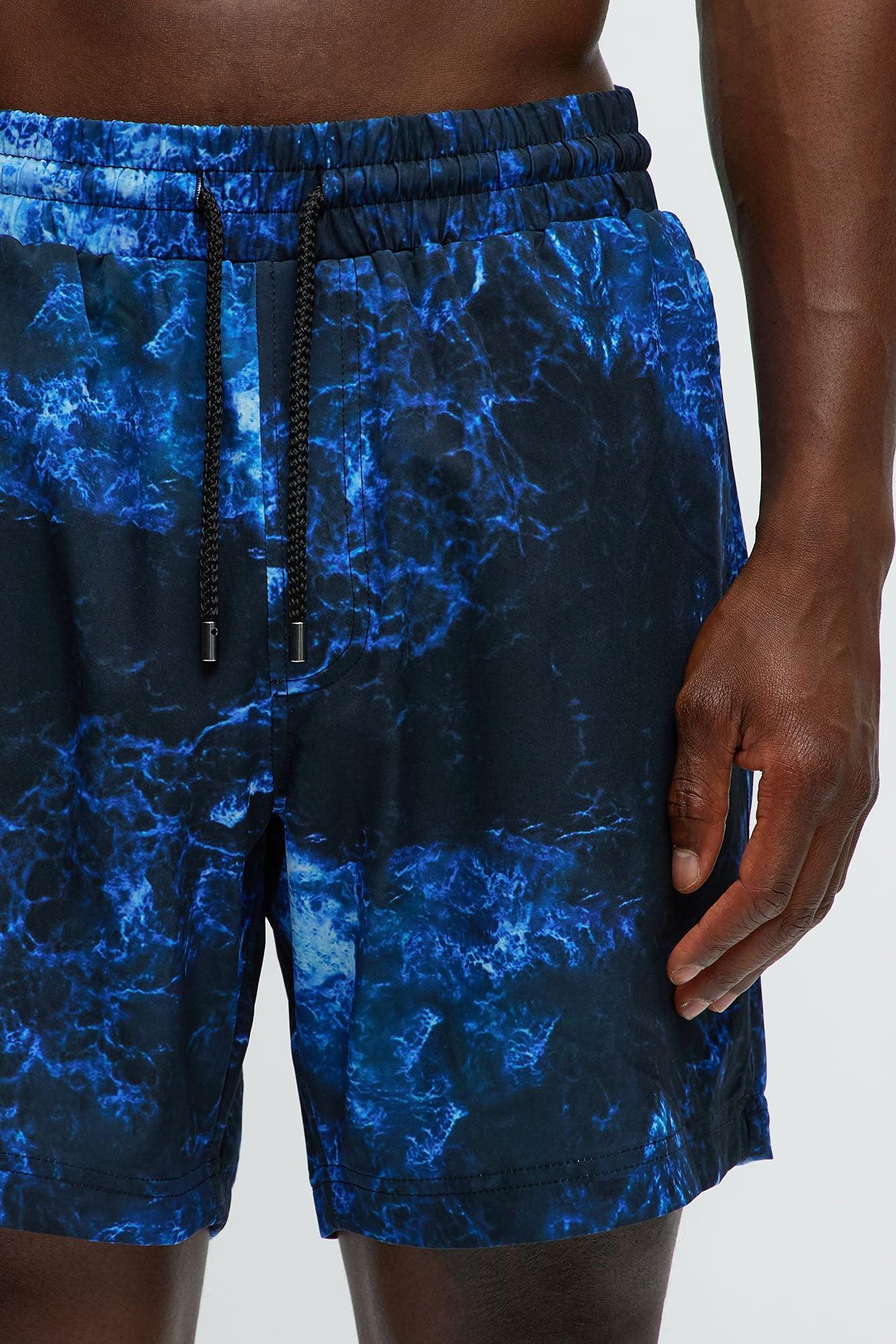 Midnight Tide Printed Swim Classic Trunk - Black/Blue Product Image