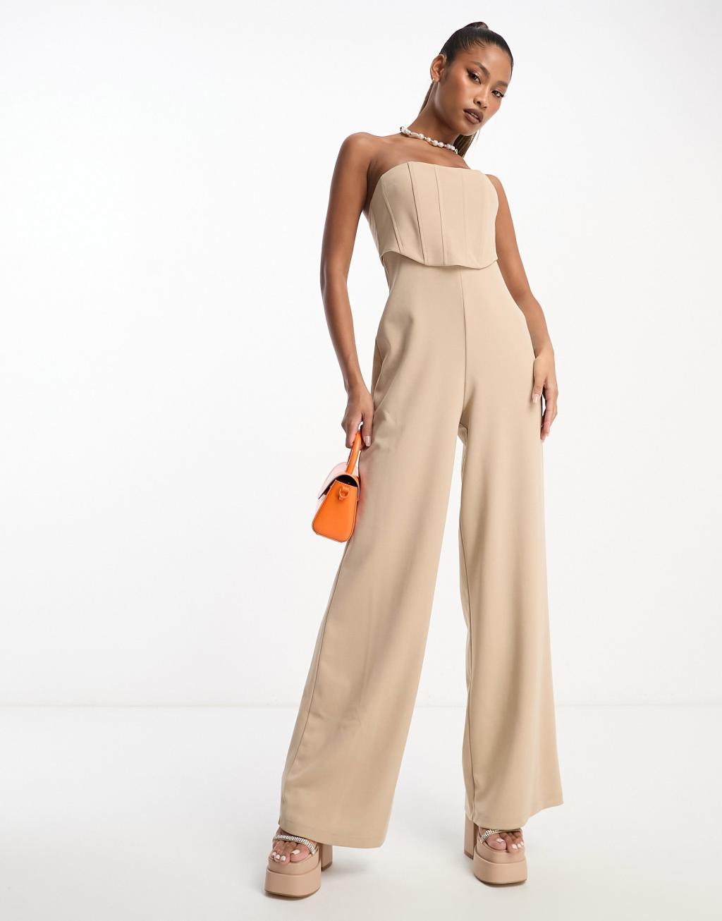 ASOS DESIGN bandeau corset wide leg jumpsuit Product Image