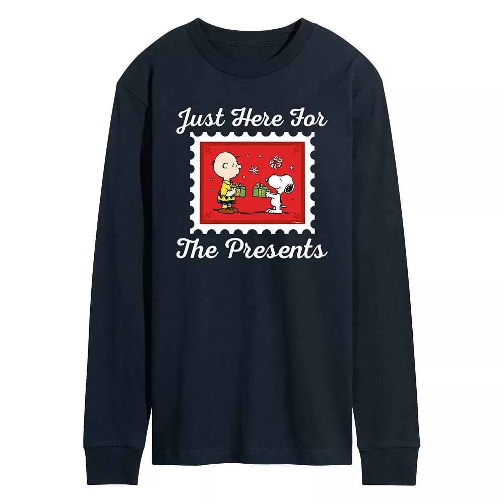 Men's Peanuts Just Here For The Presents Long Sleeve Graphic Tee,  Product Image