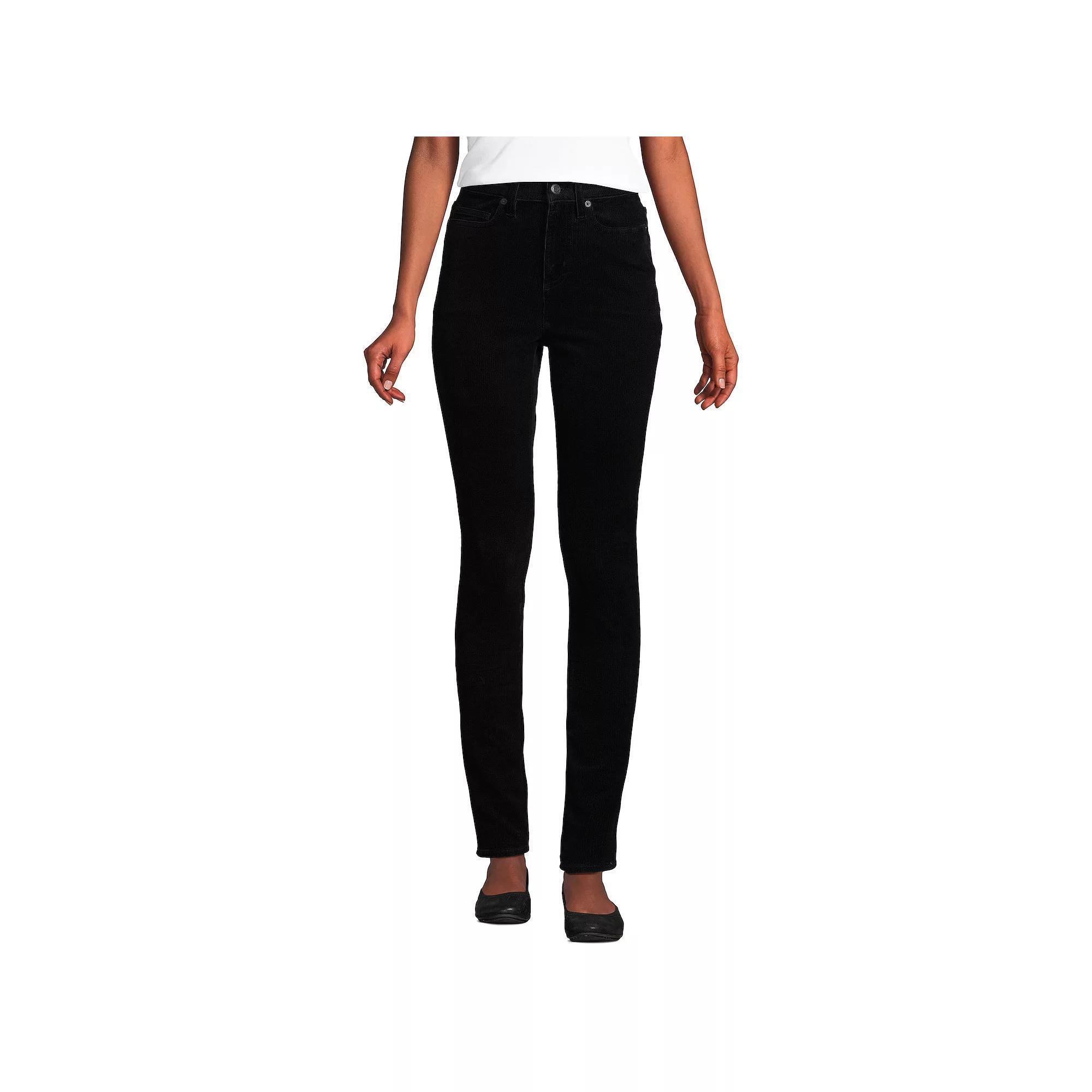 Women's Lands' End Slim High Waisted Corduroy Pants, Size: 16, Black Product Image