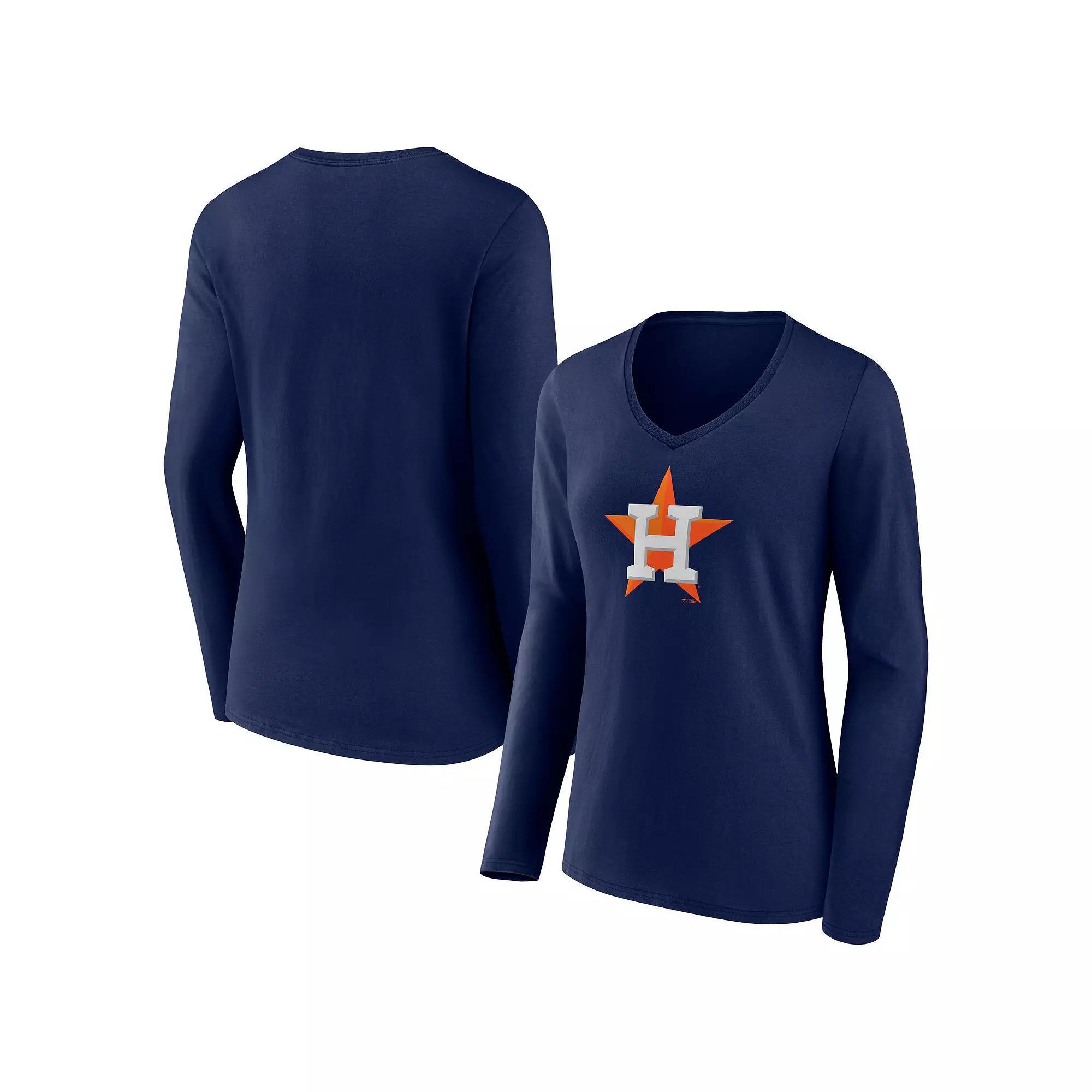 Women's Fanatics Branded Navy Houston Astros Official Logo V-Neck Long Sleeve T-Shirt,  Product Image