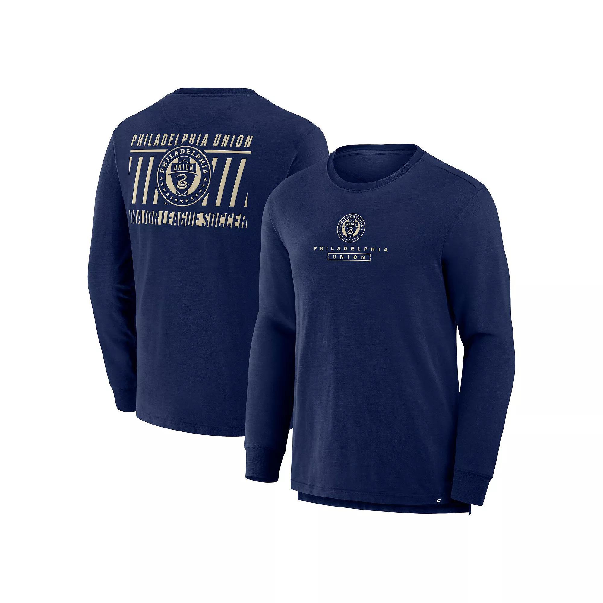 Men's Fanatics Navy Philadelphia Union Lob Attempt Stadium Slub Long Sleeve T-Shirt,  Product Image