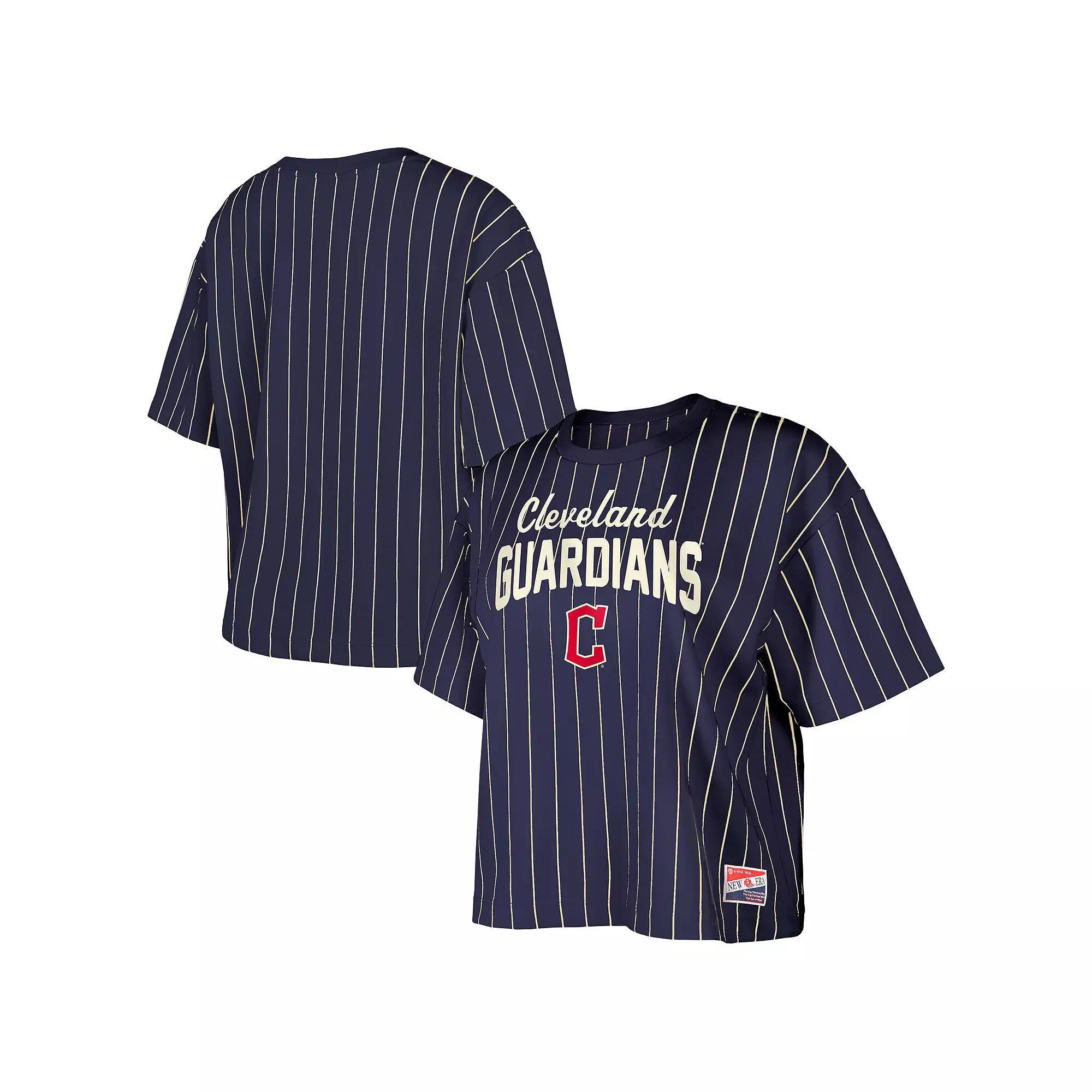 Women's New Era Navy Seattle Mariners Cooperstown Collection Multiplier Pinstripe Cropped T-Shirt, Size: Medium, Blue Product Image