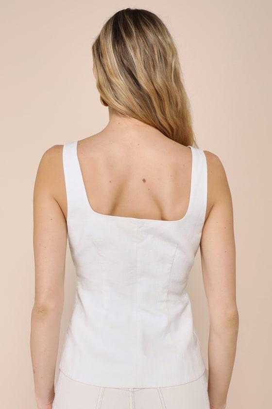 Poised Impulse Ivory Sleeveless Button-Front Vest Top Product Image