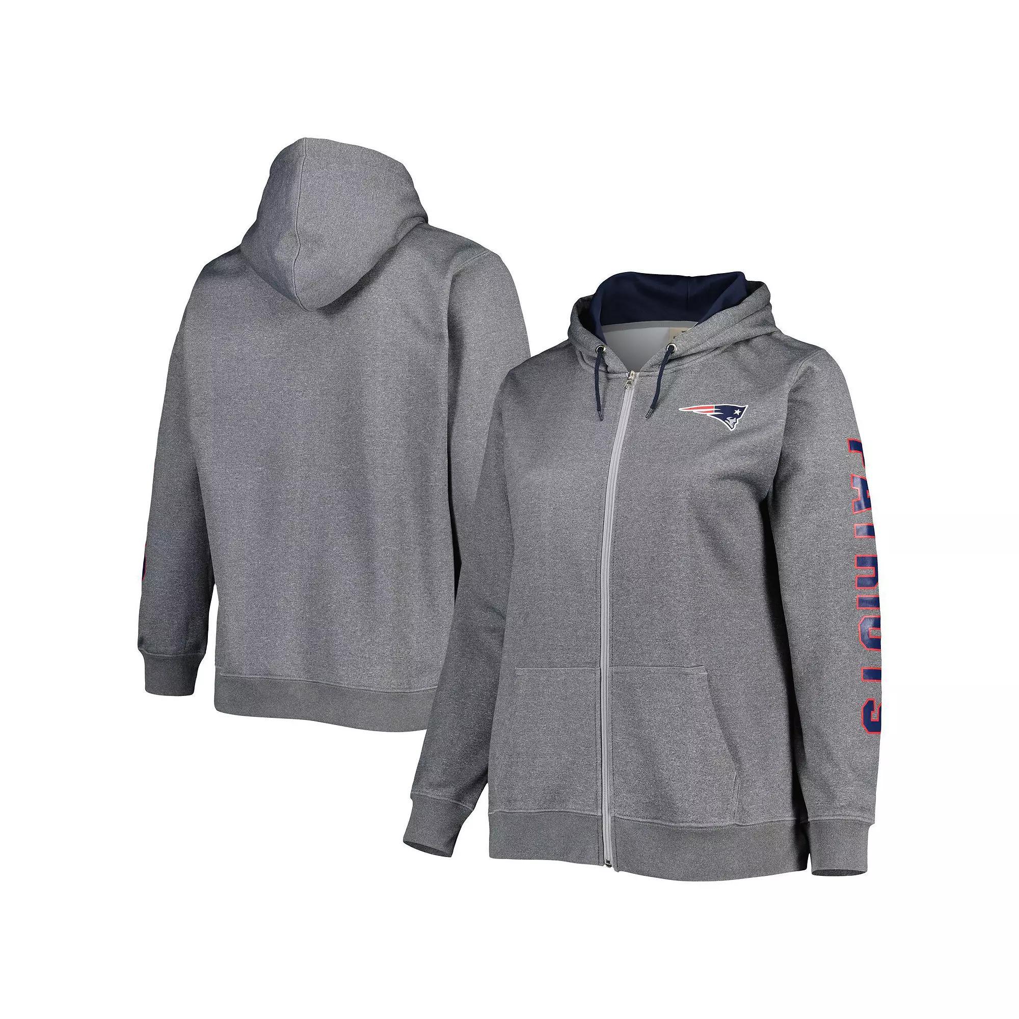 Women's Heather Charcoal New England Patriots Plus Size Fleece Full-Zip Hoodie Jacket, Size: 3XL Product Image