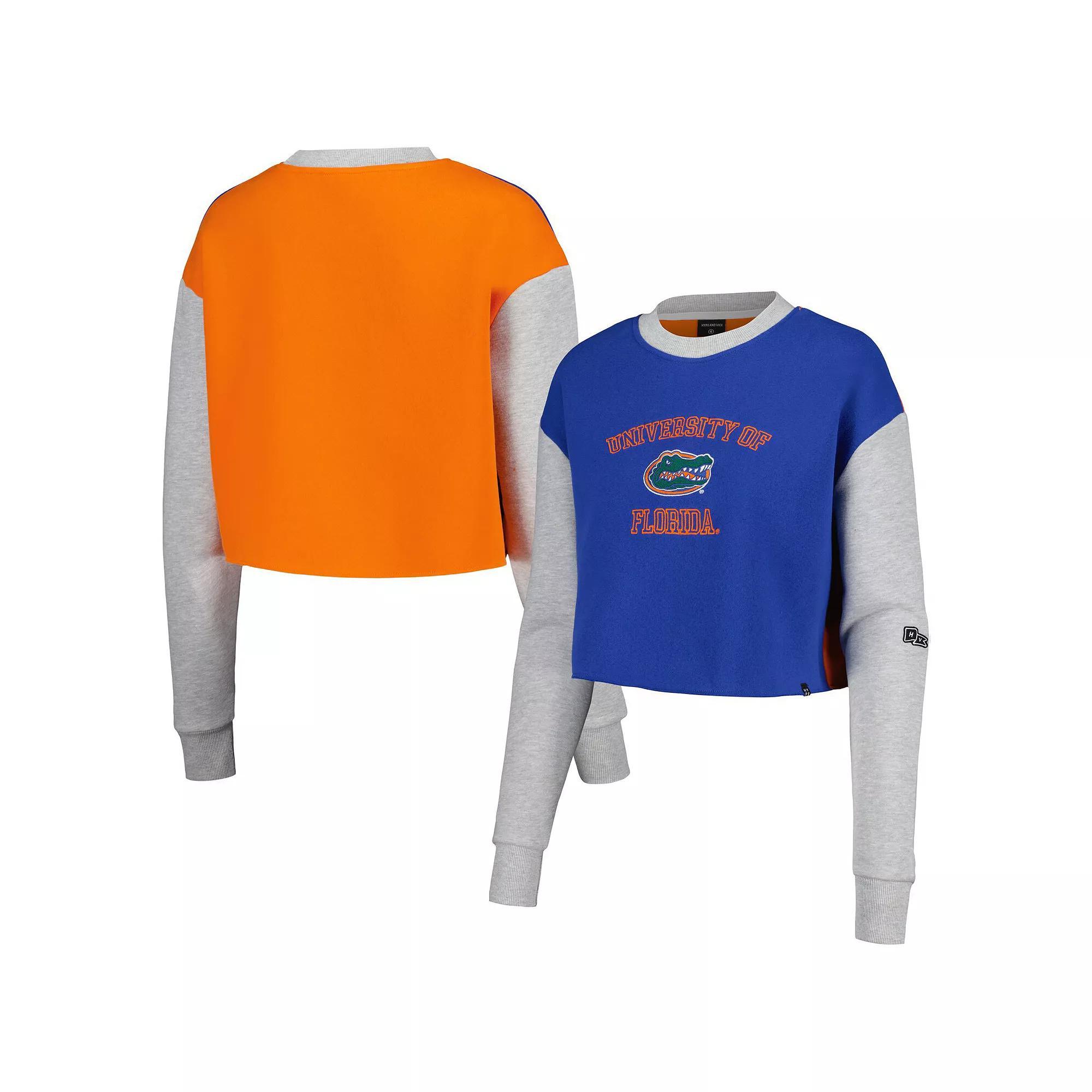 Women's Hype and Vice Royal Florida Gators Colorblock Rookie Crew Pullover Sweatshirt, Size: Large, Blue Product Image