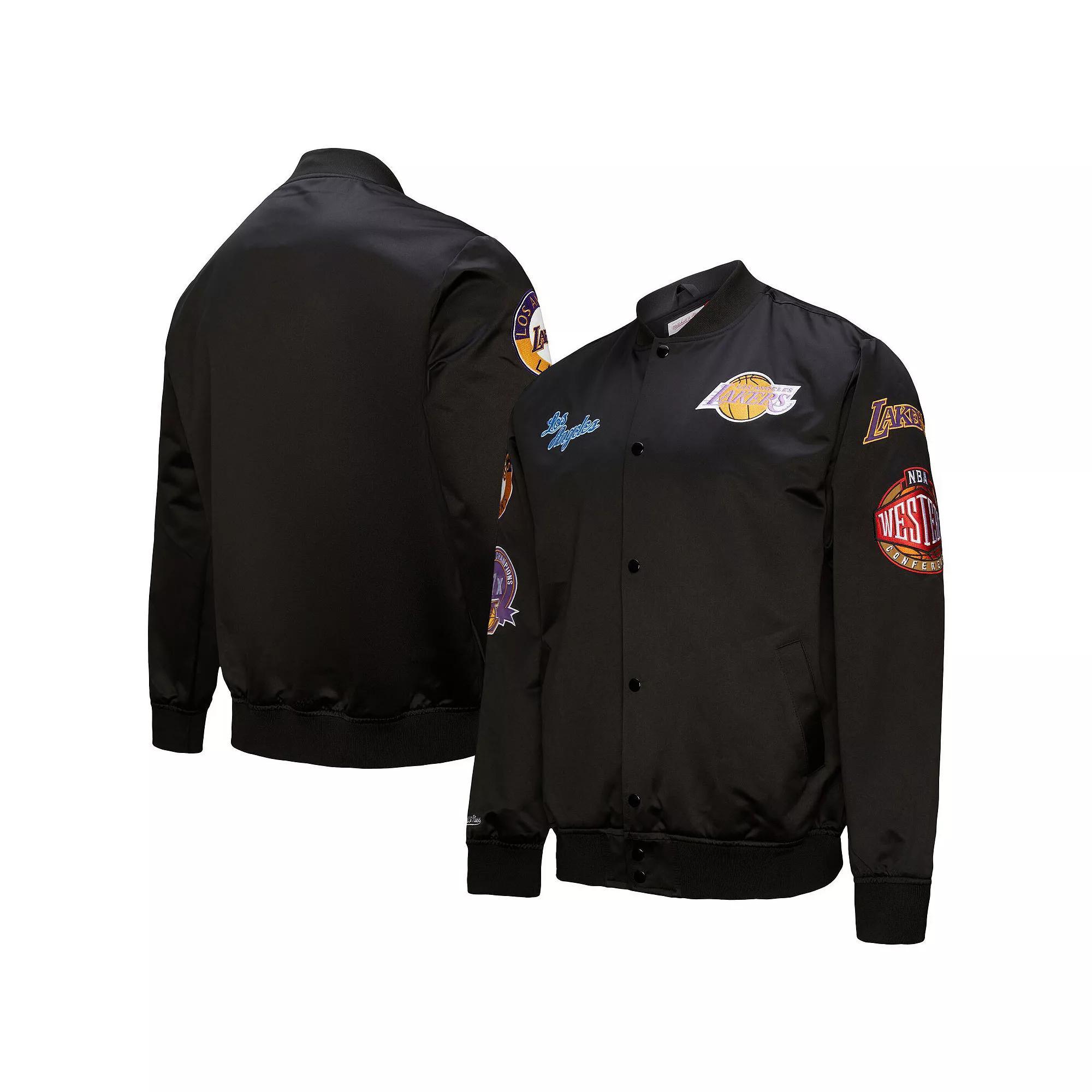 Men's Mitchell & Ness Black Los Angeles Lakers Blackout Collection Vintage Full-Snap Satin Jacket,  Product Image