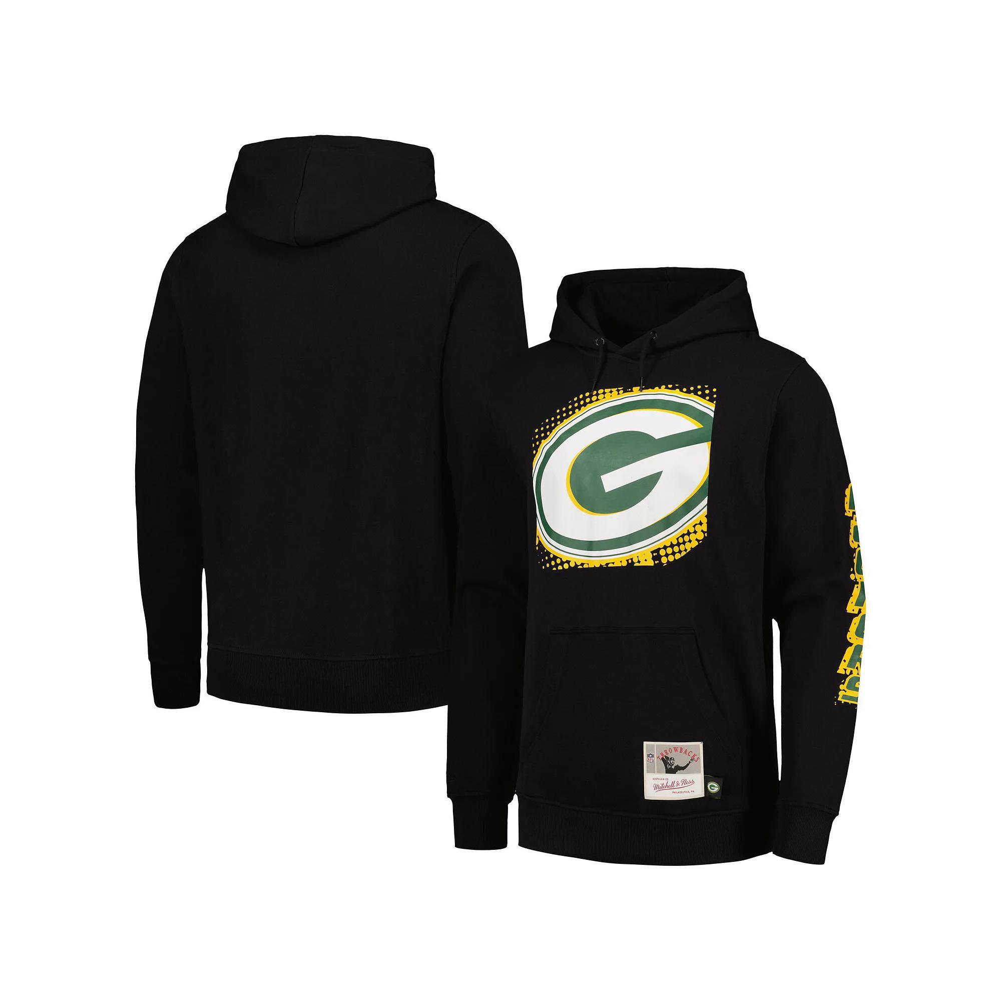 Men's Mitchell & Ness Black Green Bay Packers Gridiron Classics Big Face 7.0 Pullover Hoodie,  Product Image