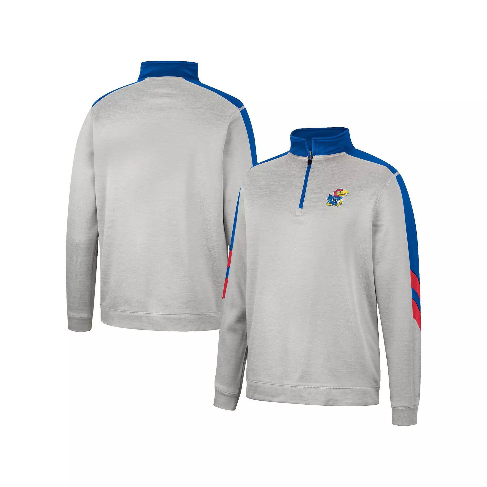 Men's Colosseum Gray/Royal Kansas Jayhawks Bushwood Fleece Quarter-Zip Jacket,  Product Image