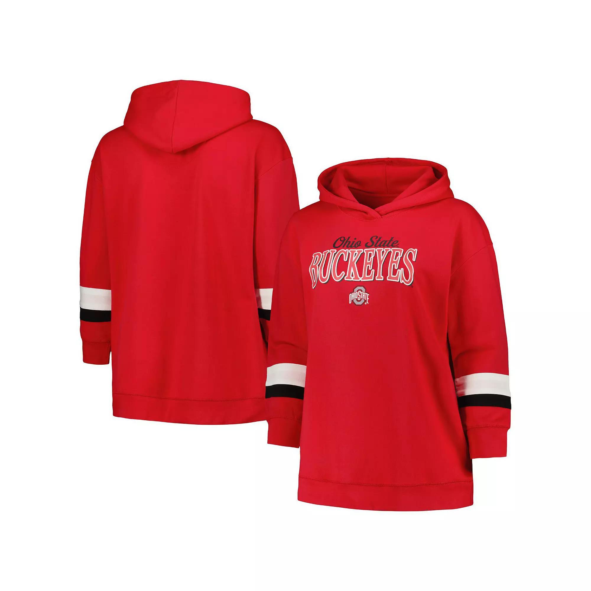 Women's Profile Scarlet Ohio State Buckeyes Plus Size Badge Bridge Stripe Pullover Hoodie, Size: 2XL, Red Product Image