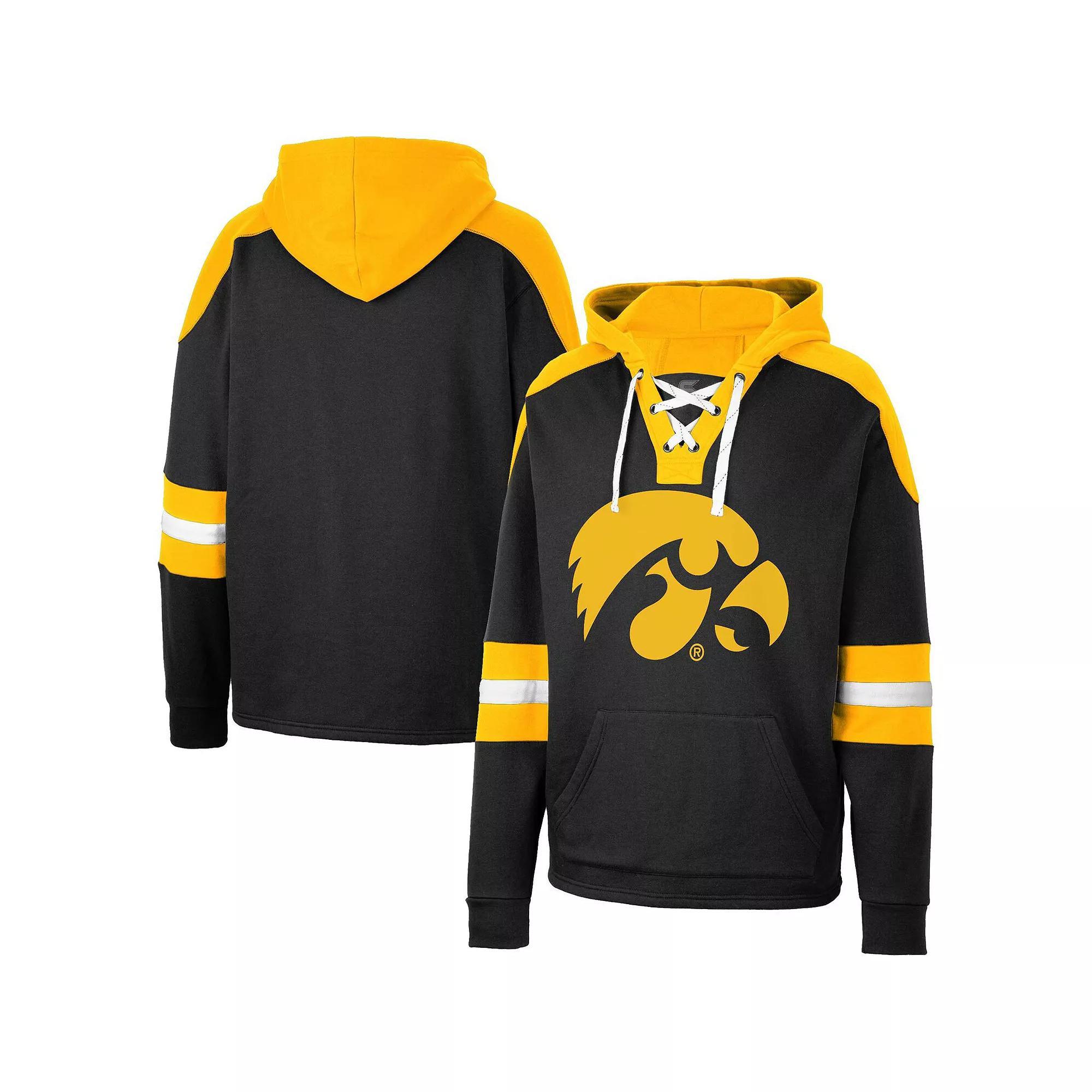 Men's Colosseum Black Iowa Hawkeyes Lace-Up 4.0 Pullover Hoodie, Size: Medium Product Image