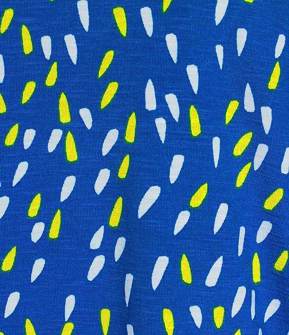 Multiples Slub Knit Georgette Dot Print Boat Neck 3/4 Sleeve Fitted Ruched Side Drawstring Top Product Image