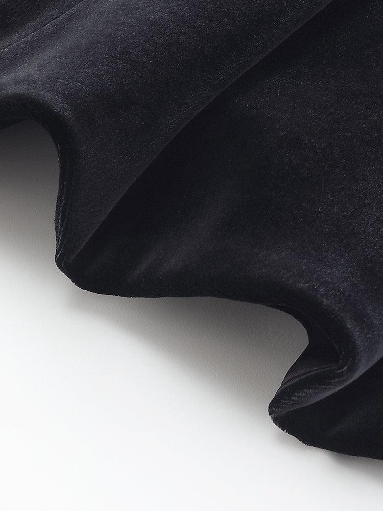 Velvet Mandarin Collar Ruffle Hem Jacket And Back Slit Skirt Two-Piece Product Image