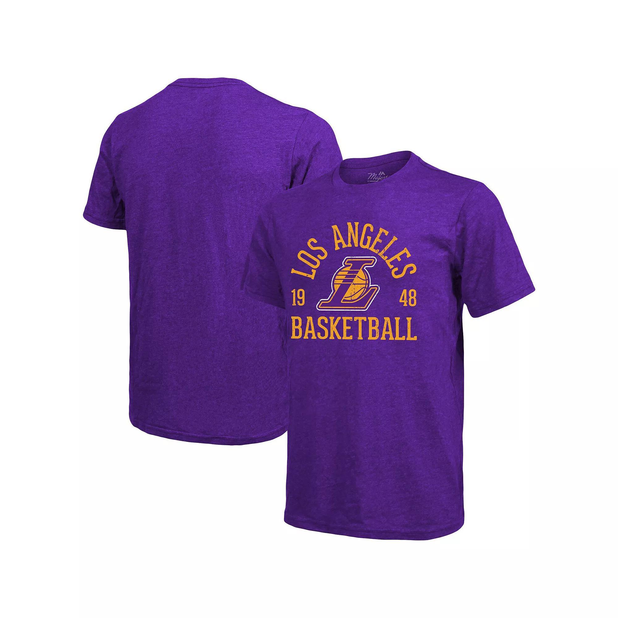 Men's Majestic Threads Heathered Purple Los Angeles Lakers Ball Hog Logo Tri-Blend T-Shirt, Size: Medium Product Image