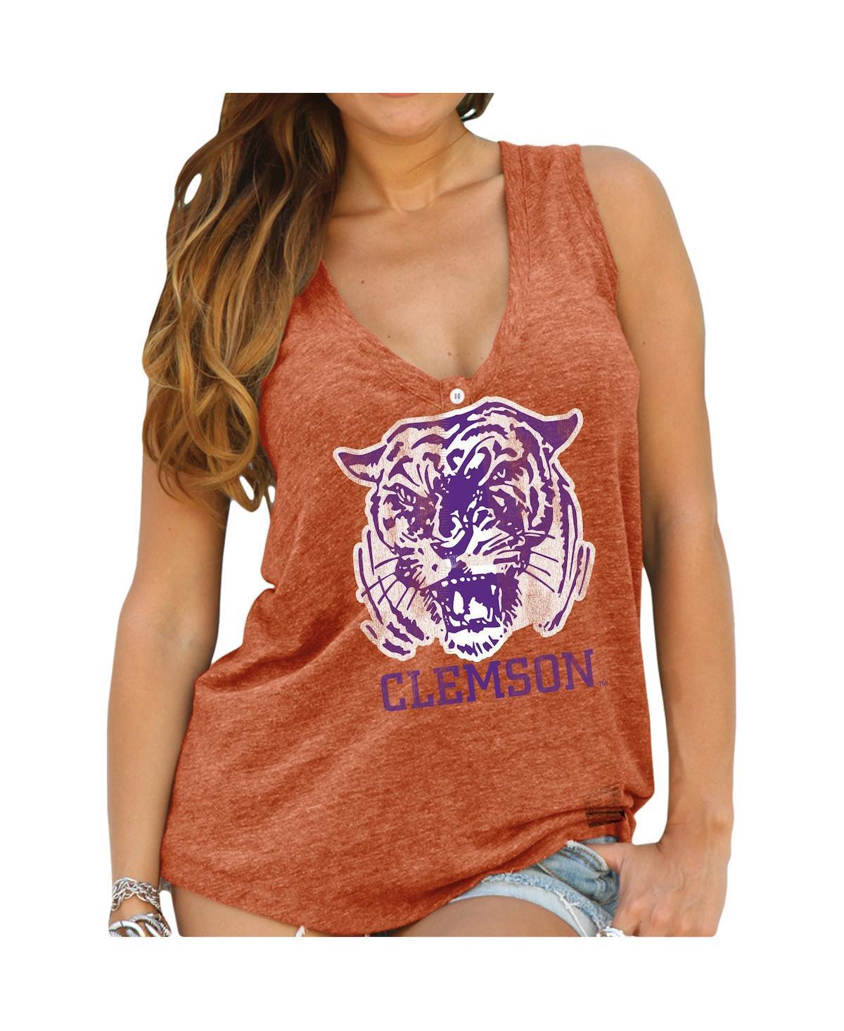 Womens Clemson Tigers Original Retro Brand Relaxed Henley Tank Top, Womens Product Image