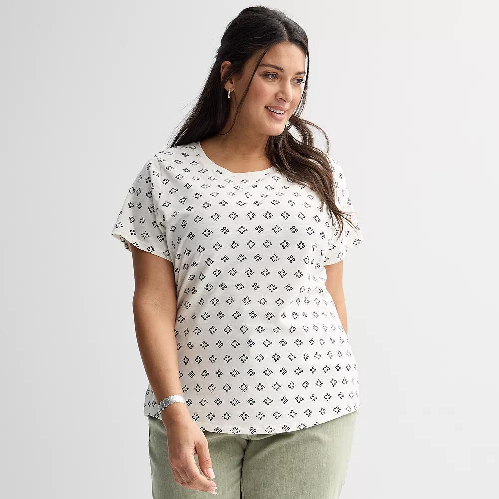 Plus Size Sonoma Goods For Life® Short-Sleeve Crew Tee, Women's, Size: 2XL, White Dye Geo Product Image