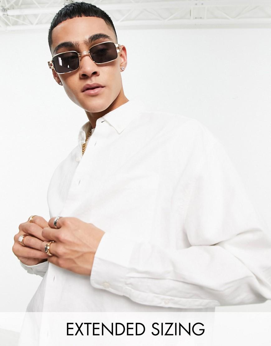 ASOS DESIGN 90s oversized linen shirt in white Product Image