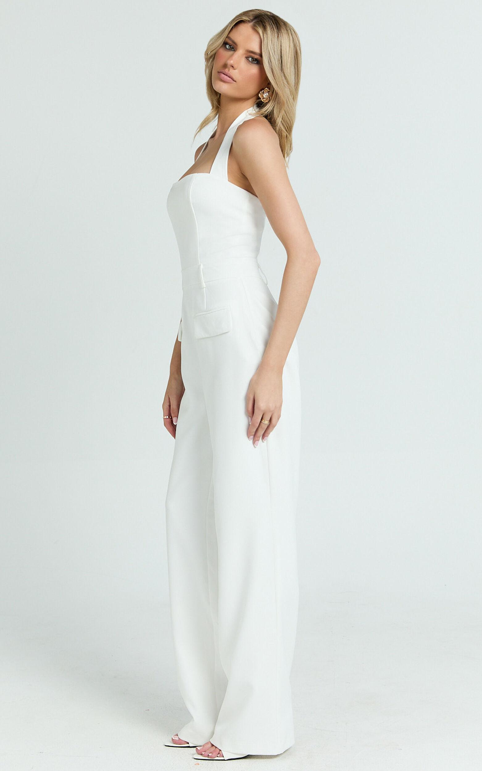 Koko Jumpsuit - Square Neck Halter Tailored Jumpsuit in White Product Image