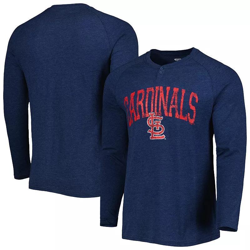 Men's Concepts Sport Heather Navy St. Louis Cardinals Inertia Raglan Long Sleeve Henley T-Shirt, Size: Small, Blue Product Image