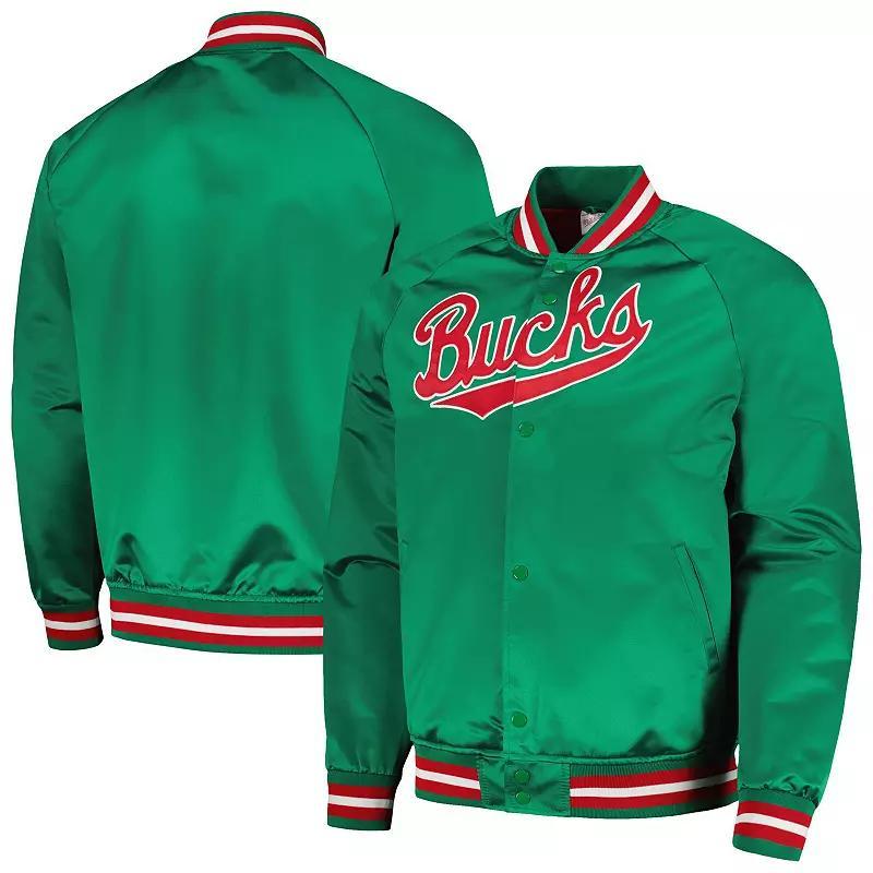 Men's Mitchell & Ness Green Milwaukee Bucks Hardwood Classics Throwback Wordmark Raglan Full-Snap Jacket,  Product Image