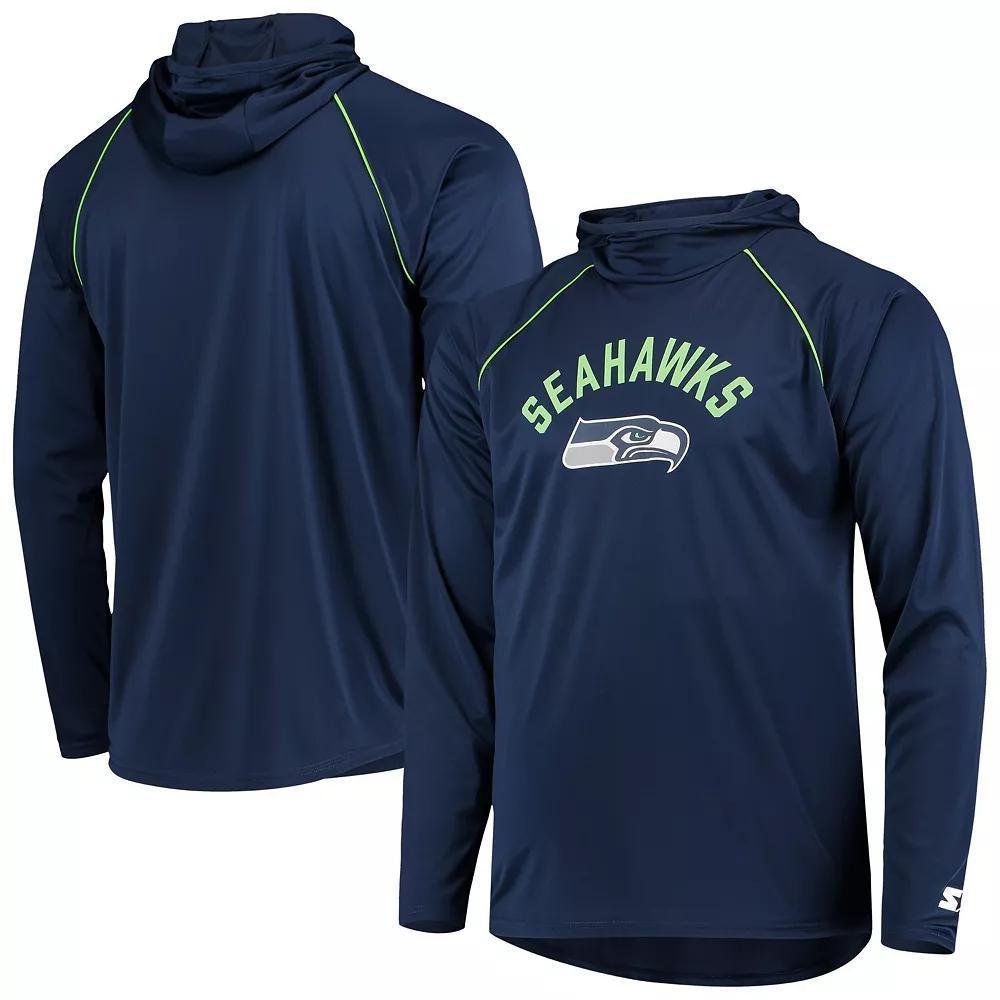 Men's Starter Navy Seattle Seahawks Raglan Long Sleeve Hoodie T-Shirt,  Product Image
