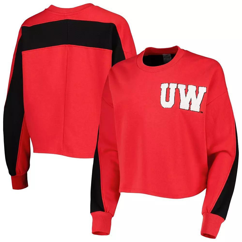Women's Gameday Couture Red Wisconsin Badgers Back To Reality Colorblock Pullover Sweatshirt, Size: Medium Product Image