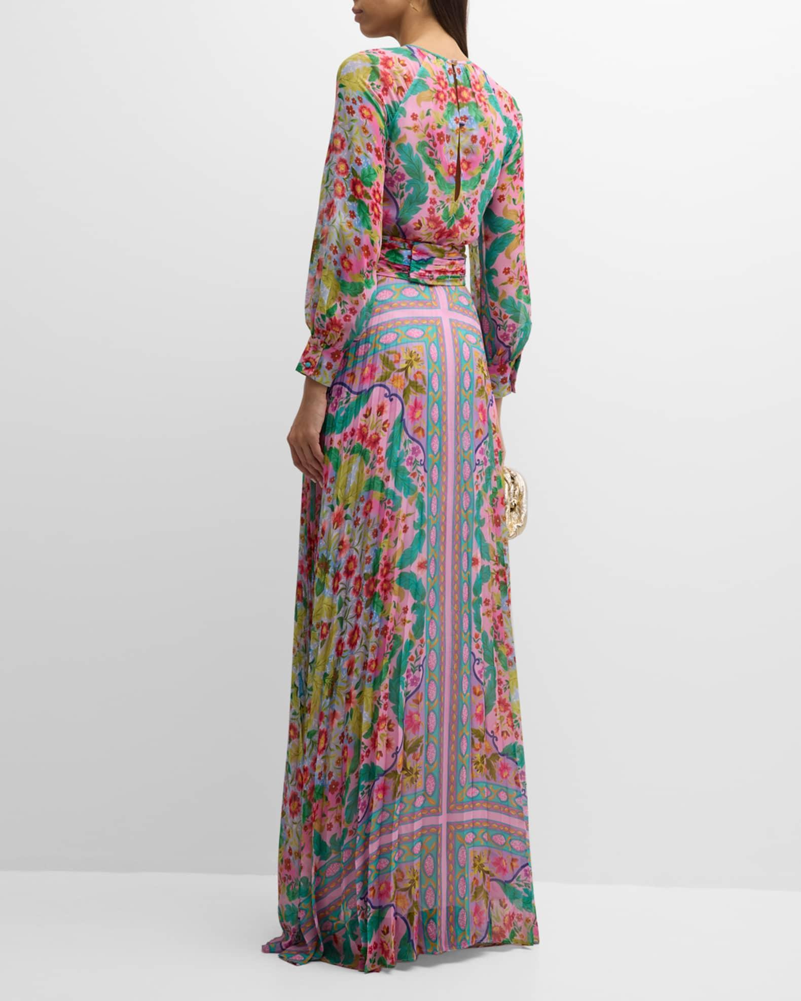 Pleated Floral-Print Chiffon Gown Product Image