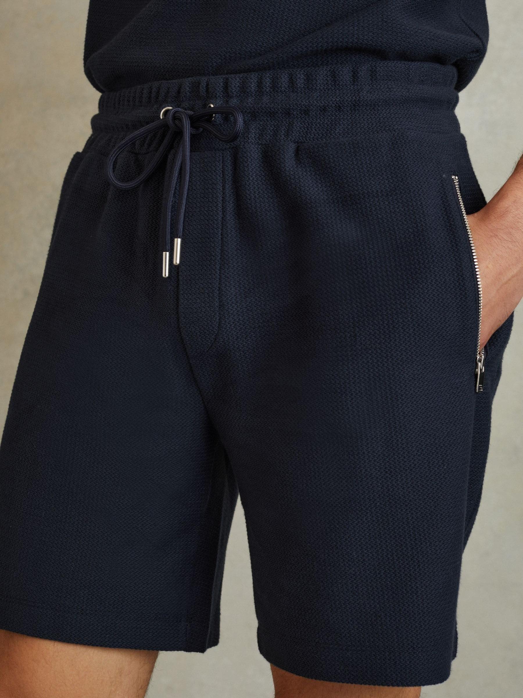 Textured Cotton Drawstring Shorts in Navy Product Image