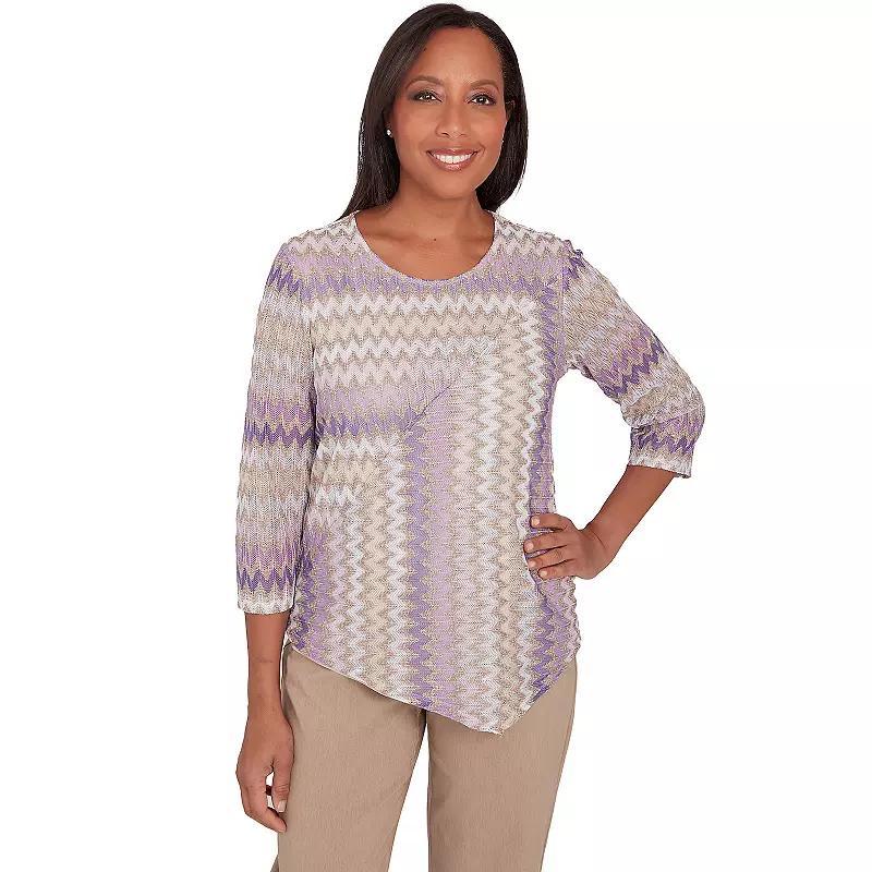 Petite Alfred Dunner Sparkly Zig Zag Stripe 3/4-Sleeve Top, Womens Product Image