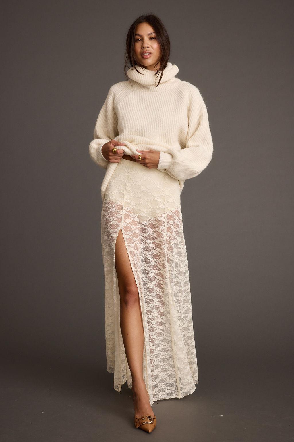 Odessa White Lace Maxi Skirt Product Image