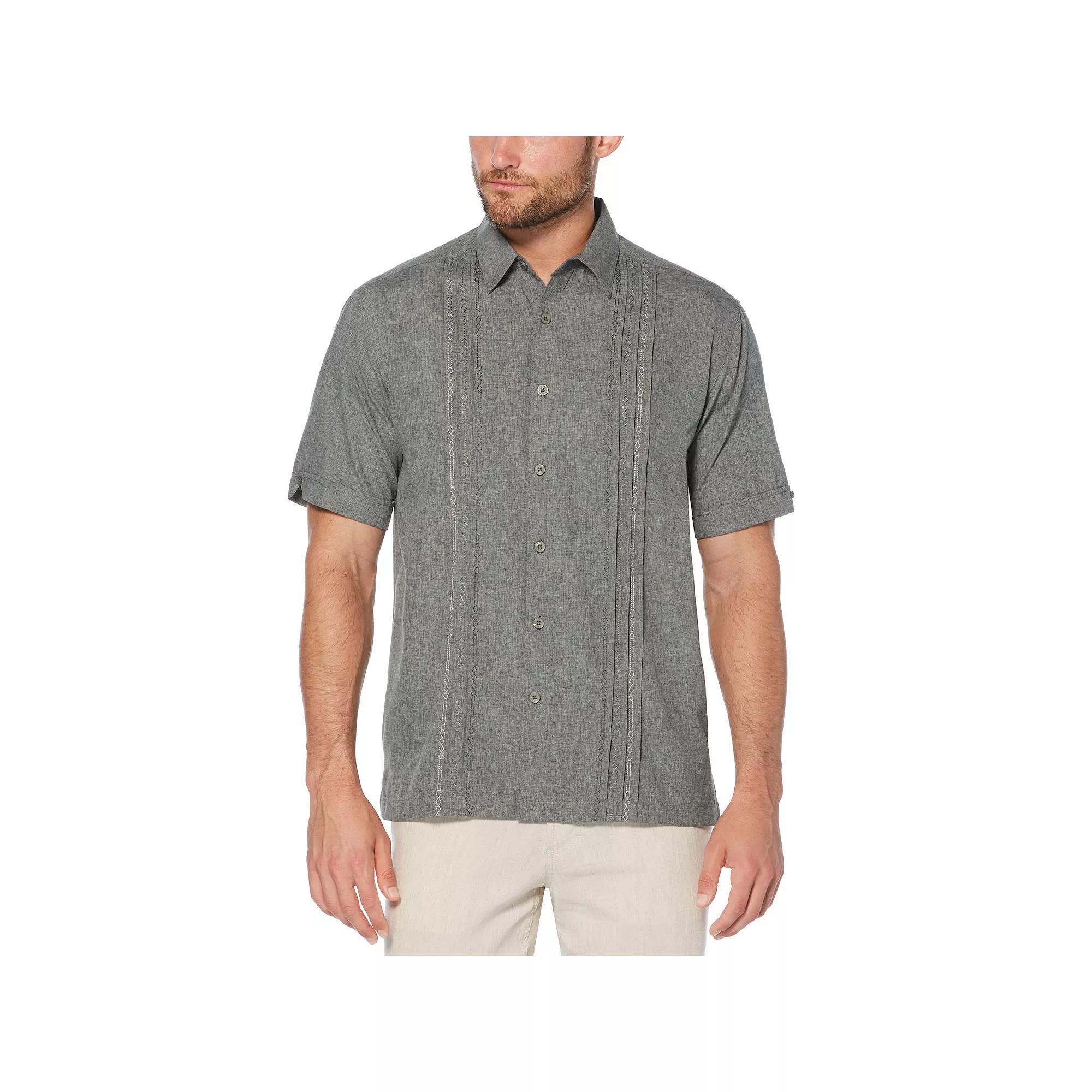 Men's Cubavera Classic-Fit Embroidered Paneled Chambray Button-Down Shirt, Size: Large, Light Blue Product Image