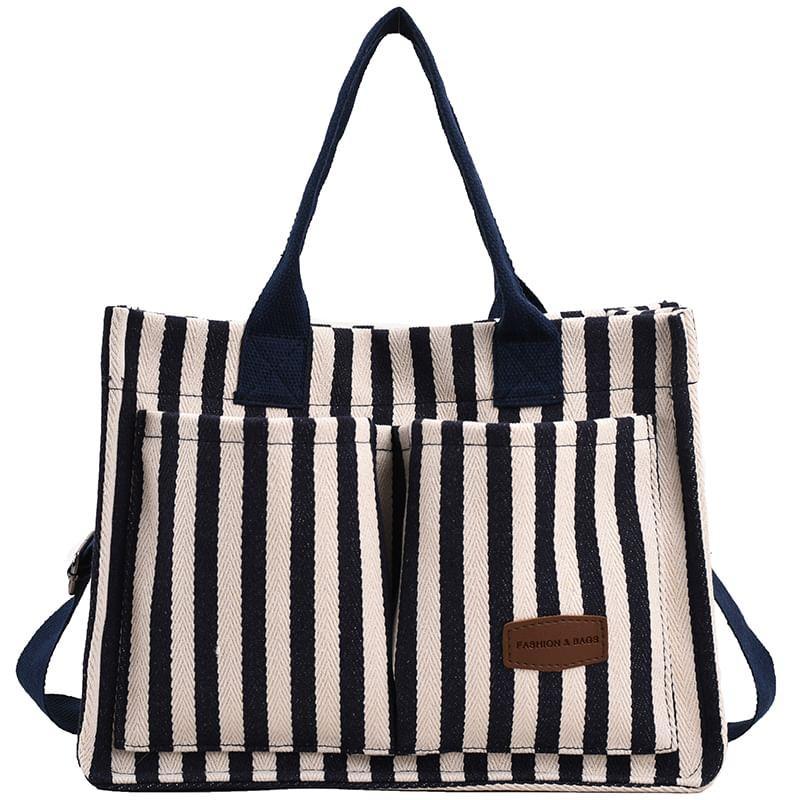 Striped Multi-Pocket Tote Bag Product Image