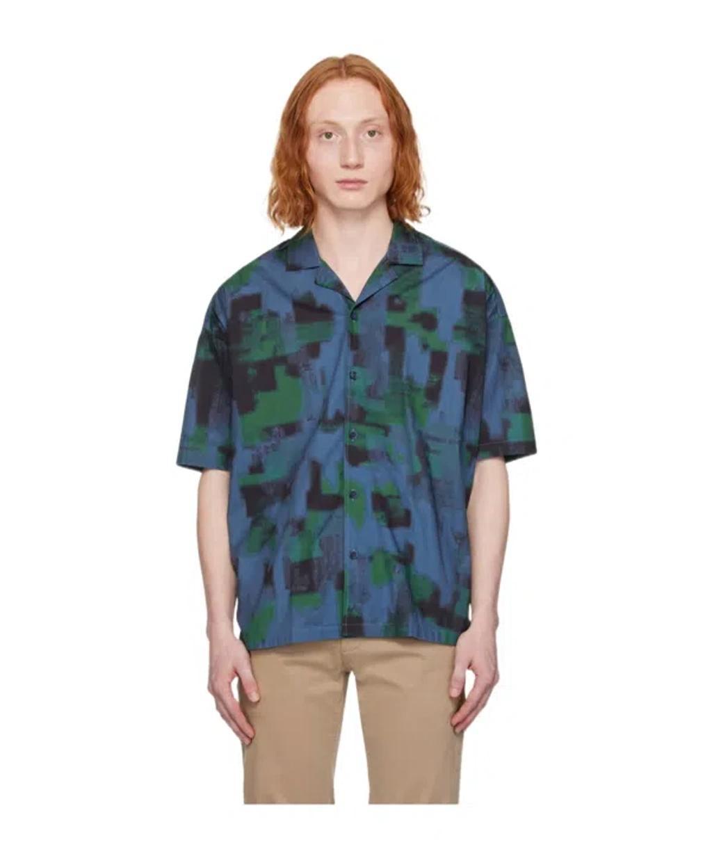 HUGO BOSS Graphic-print Short-sleeve Shirt In Blue Product Image