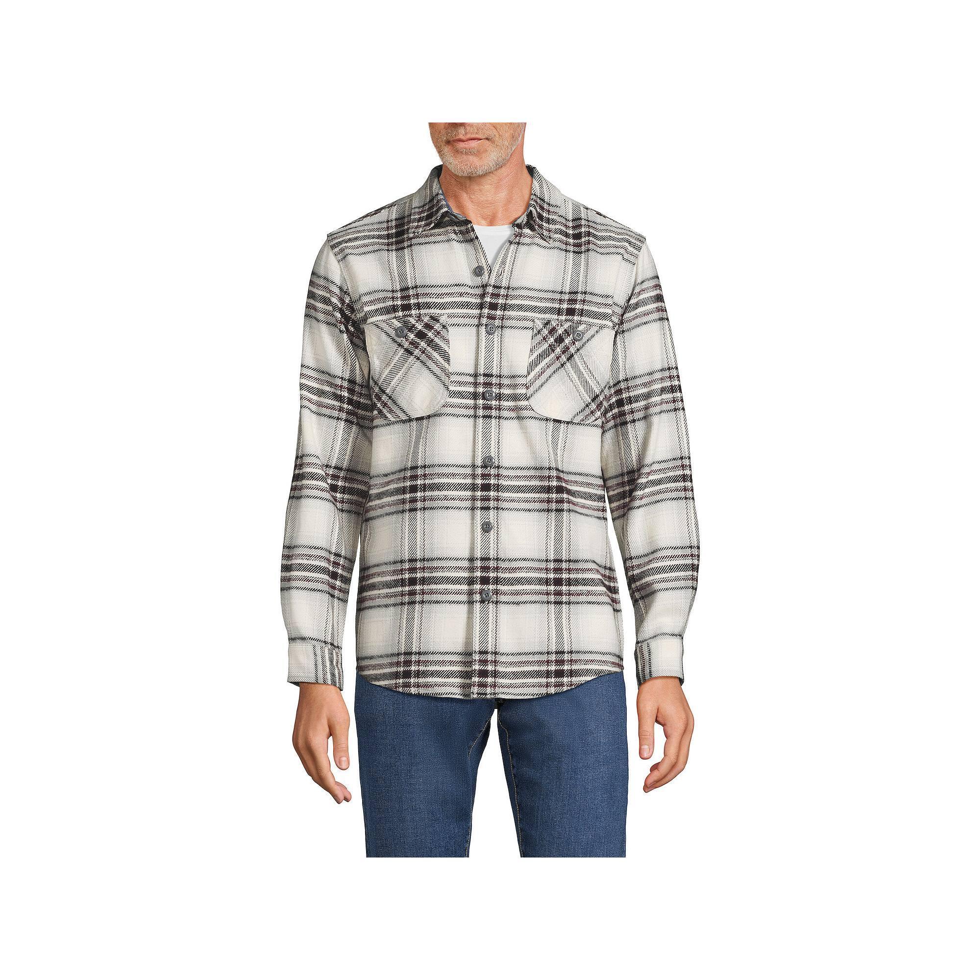 Men's Lands' End Traditional-Fit Rugged Flannel Button-Down Shirt, Size: Medium, Red Ivory Plaid Product Image