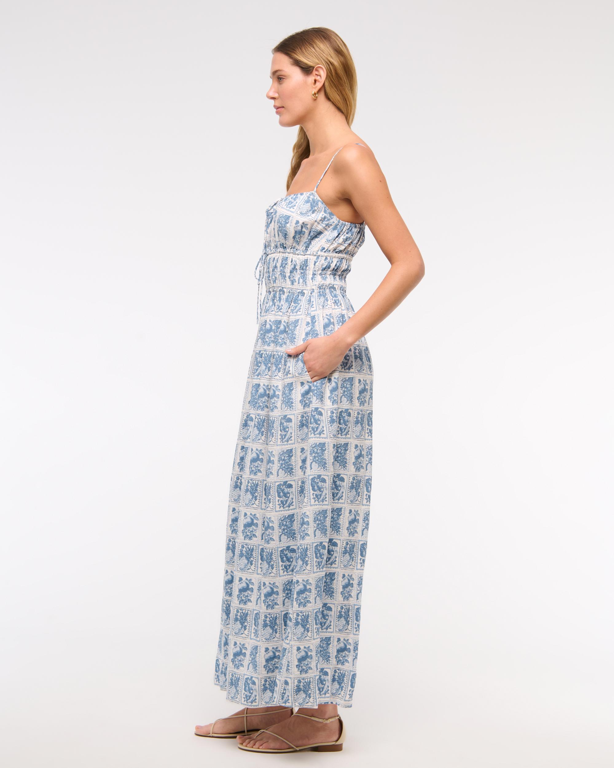 Smocked Tie-Front Maxi Dress Product Image