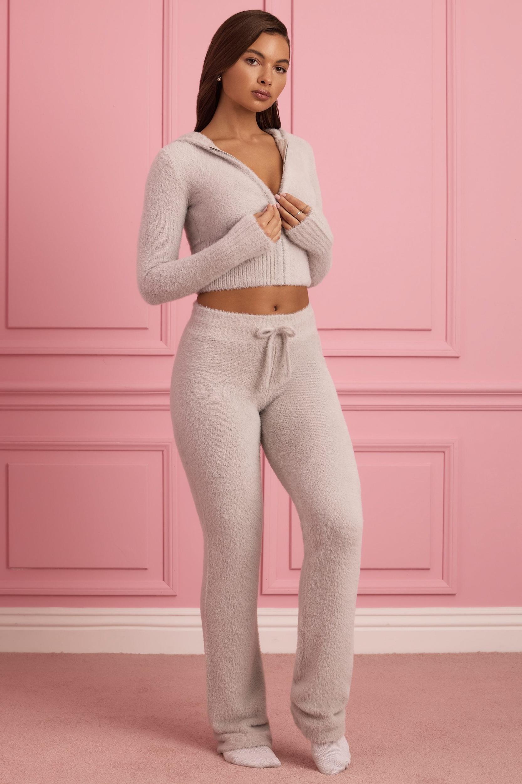 Fluffy Knit Wide-Leg Trousers in Cloud Grey Female Product Image