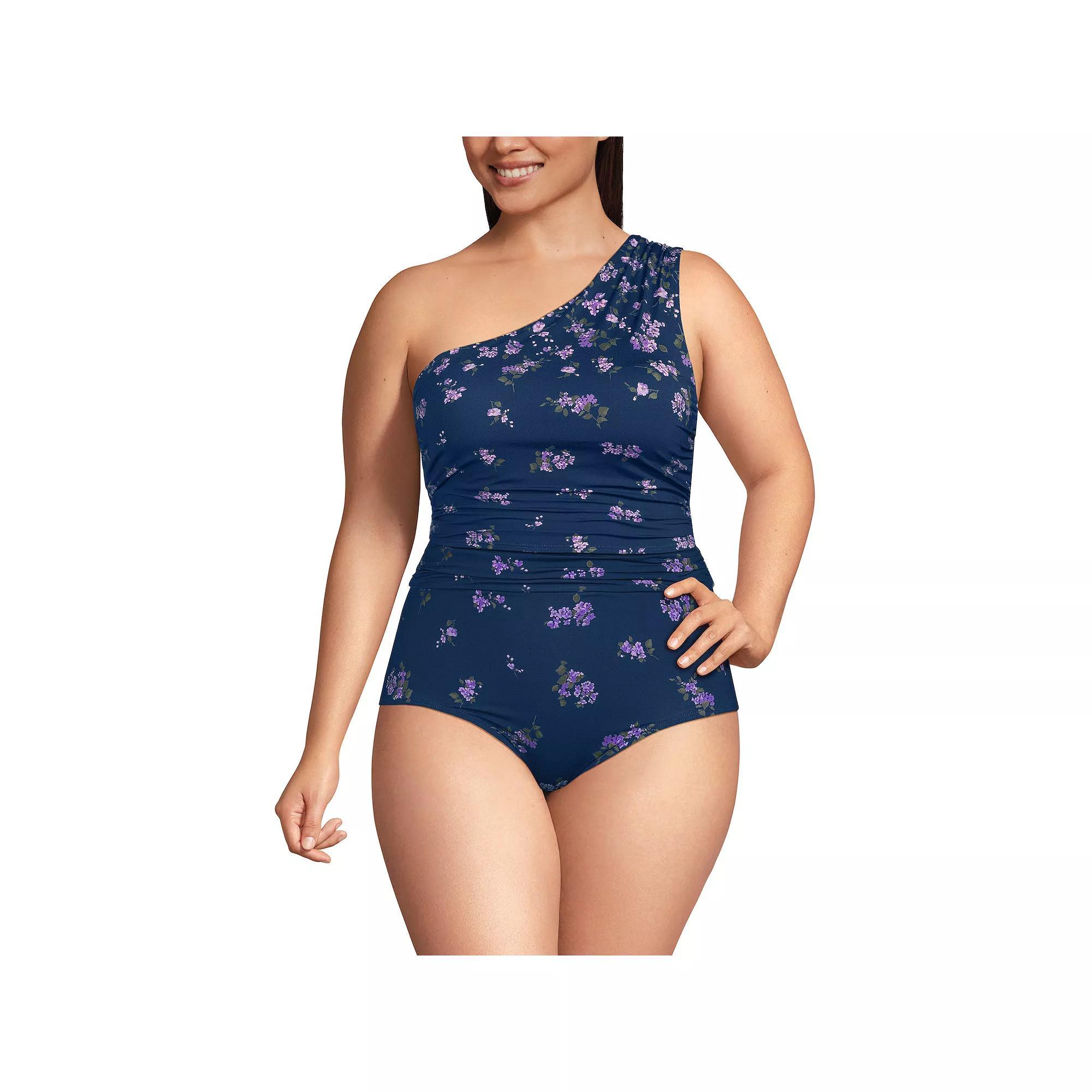 Plus Size Lands' End Ruched One Shoulder Swim Top, Women's, Size: 24 W, Black Product Image