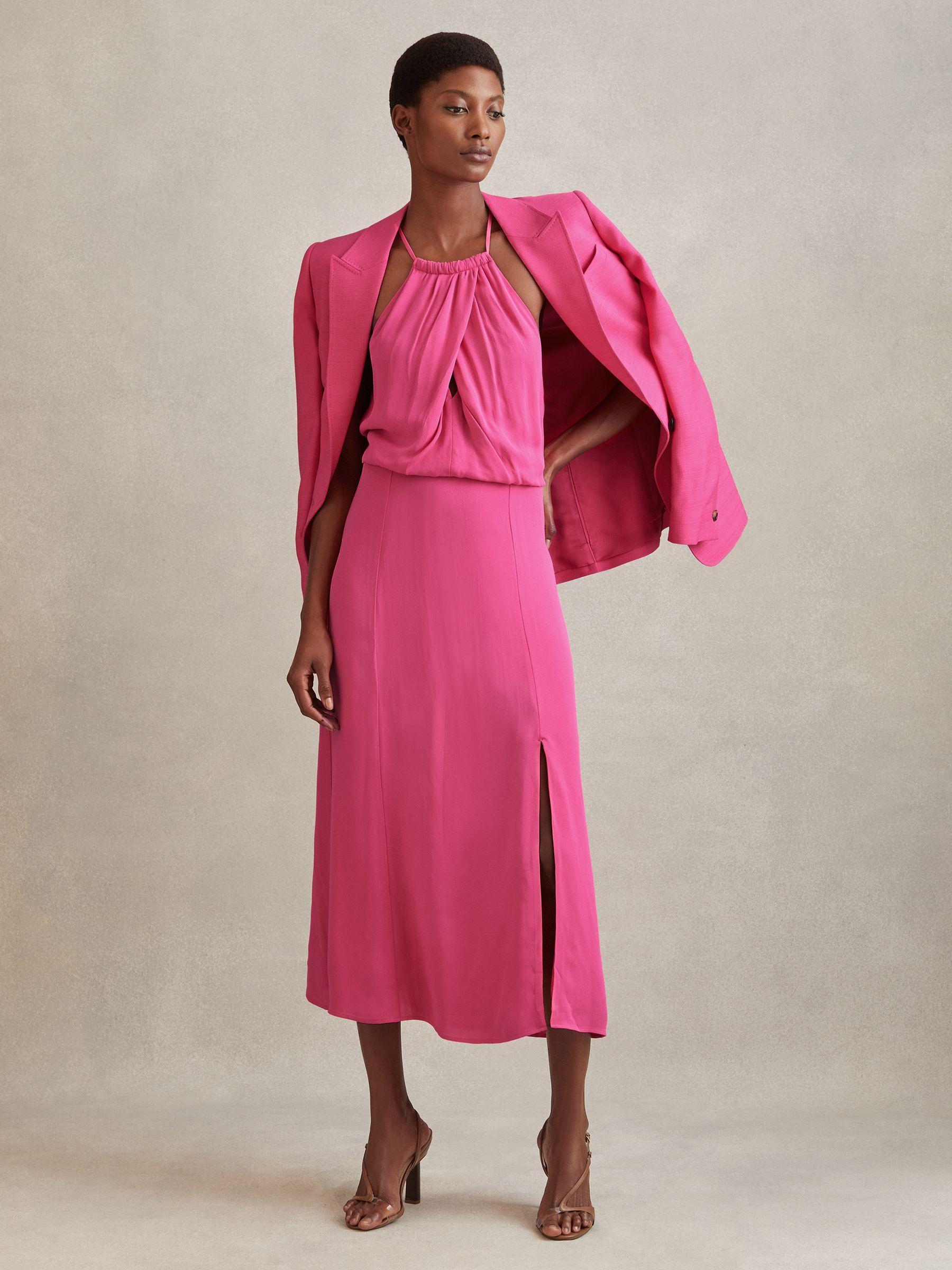 Drape Front Midi Dress in Pink Product Image